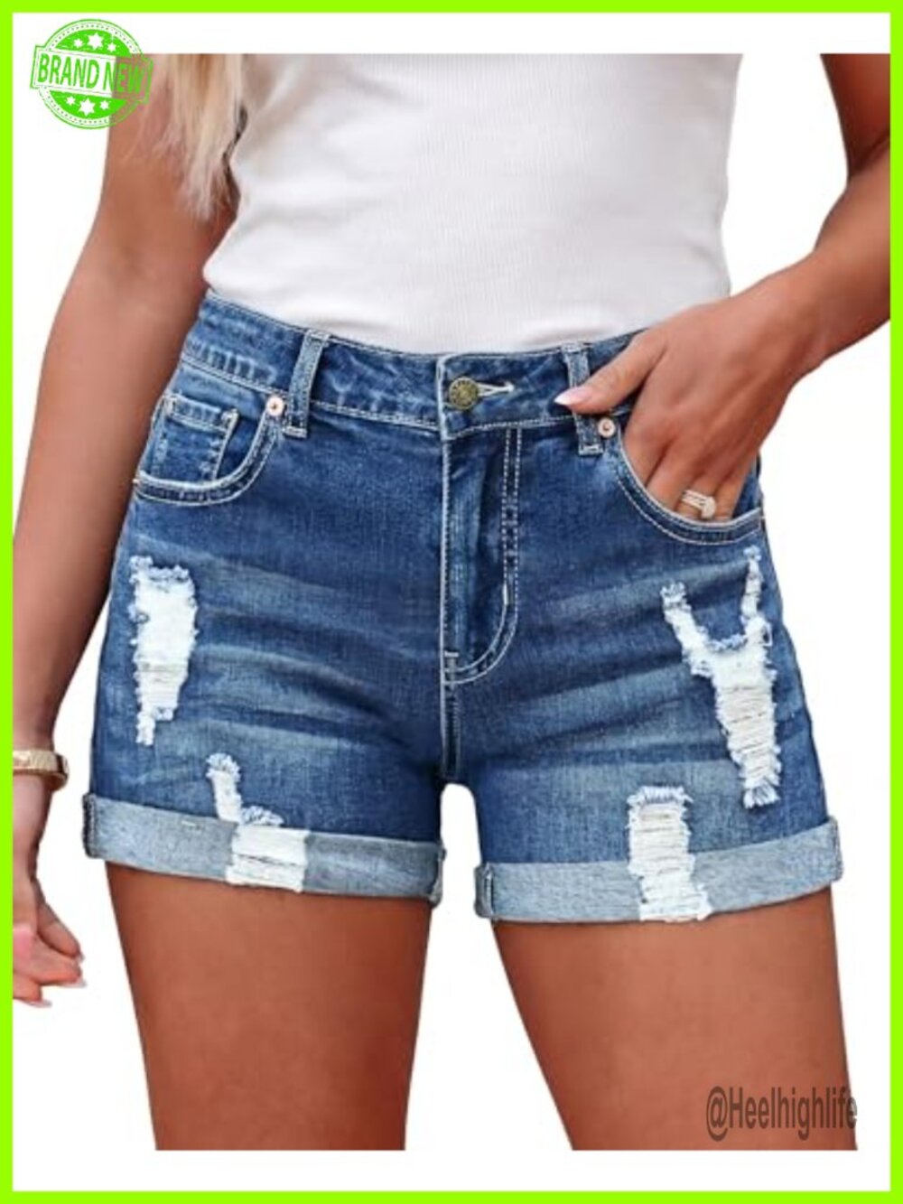 High Waisted Ripped Denim Jean Shorts Raw Edge Cuffed Summer Jorts